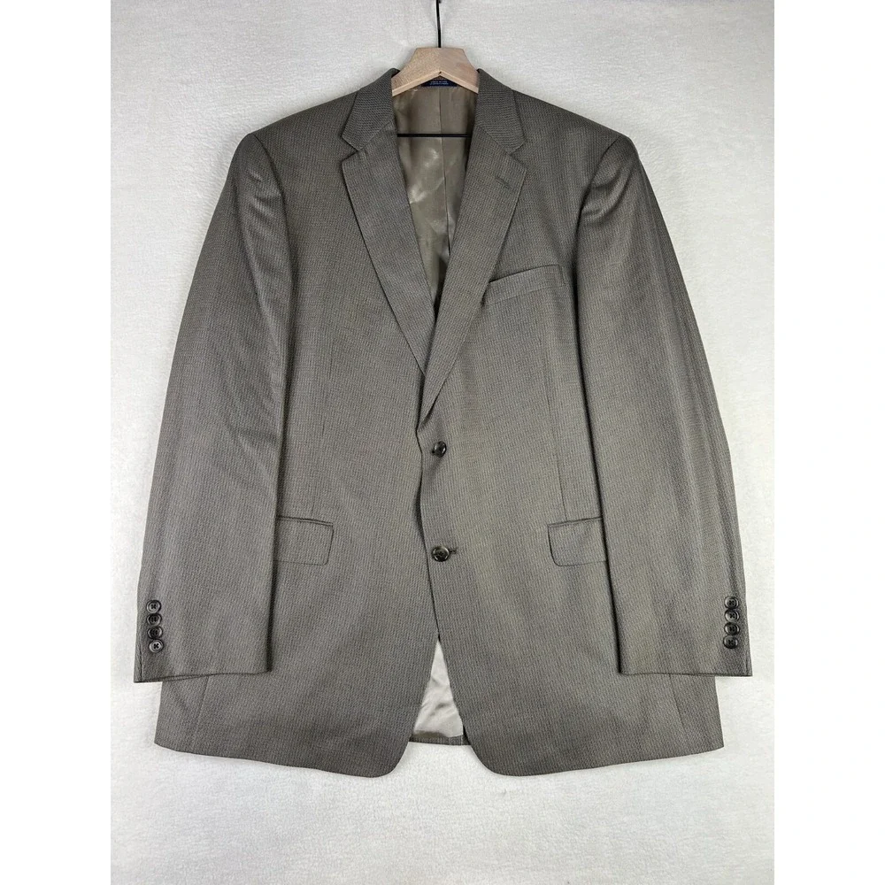 Hart Shaffner Marx Blazer Men's 46L Beige 2 Button Suit Jacket Wool